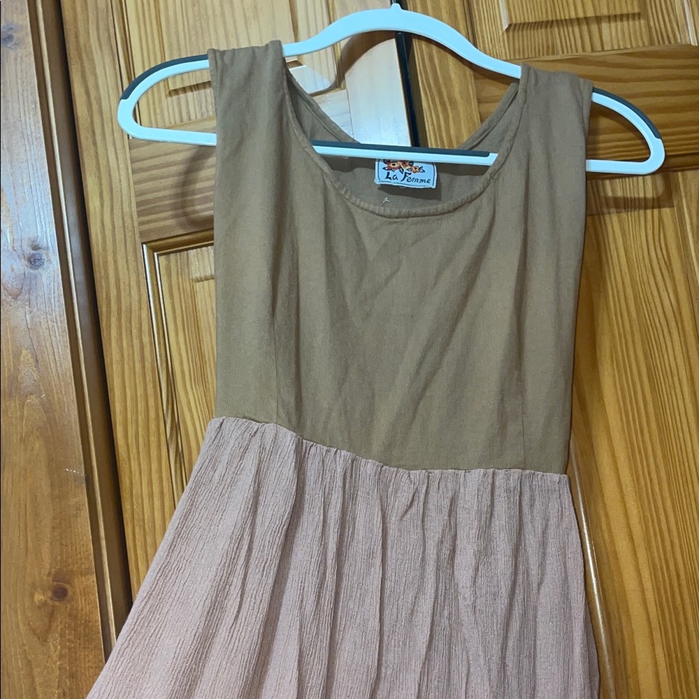 La Femme Tan Short sleeve Long Dress